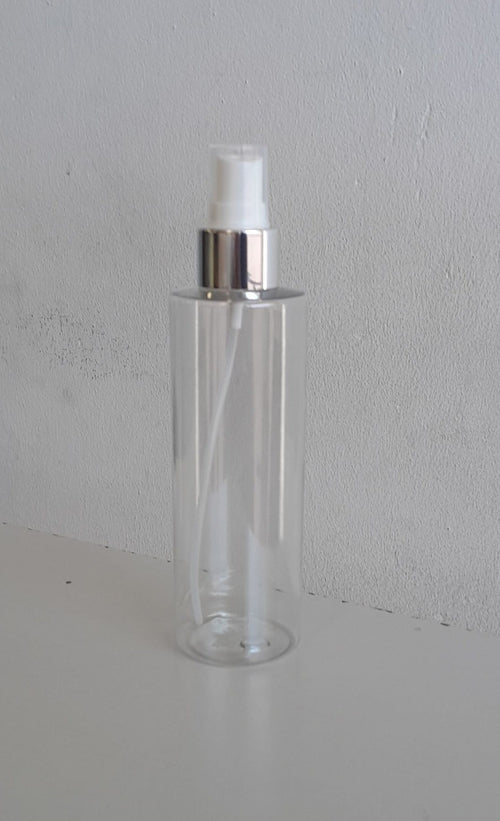 200ml Clear Pet Tall Shoulder Bottle With Silver Spray