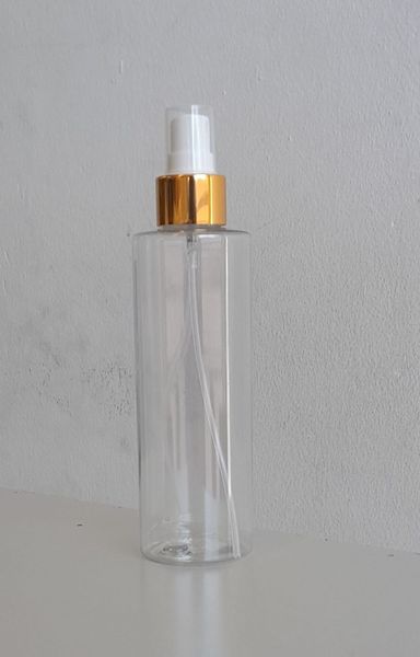 200ml Clear Pet Shoulder Tall Bottle With Gold Spray