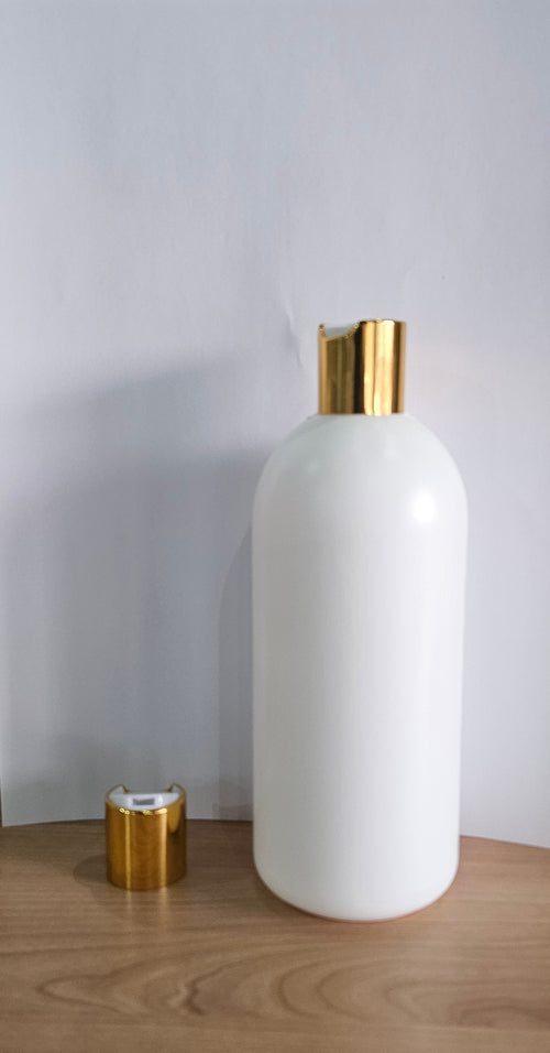 500ml Hdpe Boston White Bottle With Gold White Disc Cap