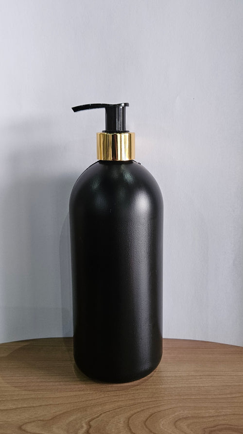 500ml Hdpe Boston Black Bottle With Gold Black Lotion Pump
