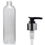 250ml Pet Clear Boston Bottle With Silver Lotion Pump Pack 50