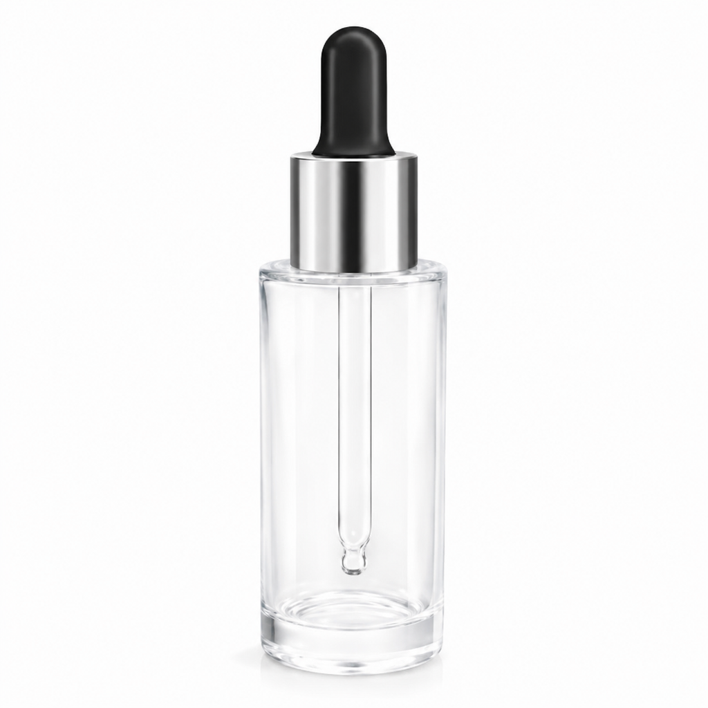30ml Clear Shoulder Glass Dropper Bottle with Silver Black Pipette Pack Of 50 Units